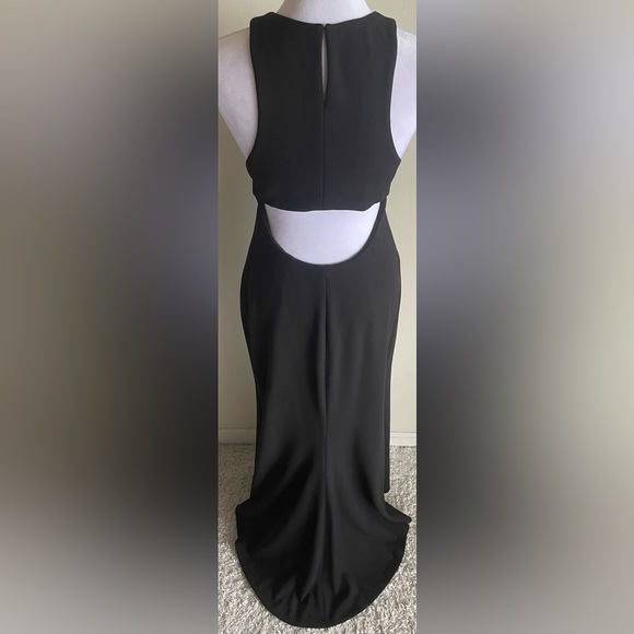 VERA WANG DRESS FRONT SLIT, OPEN BACK, SLEEVELESS GOWN, BLACK, SZ 10 - Picture 8 of 12